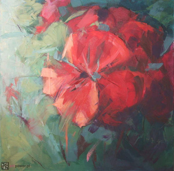 Abstrakcja z czerwonym kwiatem