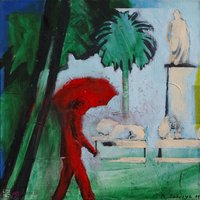 Ajaccio w deszczu, czerwony parasol - 1